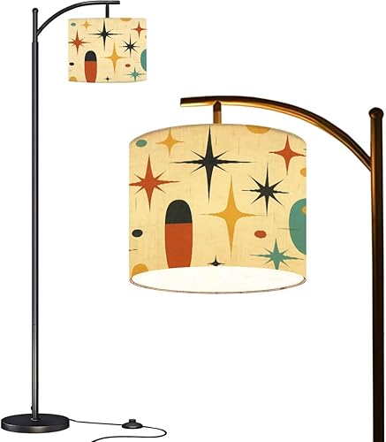 Arc Floor Lamp Mid Century Retro Abstract Modern Geometric Colorful Vintage 50s 60s Tall Standing Lamp Modern Dimmable with Remote Adjustable Drum