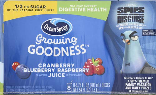 Ocean Spray Growing Goodness, Cranberry Blueberry Raspberry Kid's Juice Beverage, 6.75 Fl Oz Box, 8 Pack