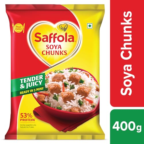 Image of Saffola Soya Chunks,Tender & Juicy,53% Protein,400 Grams