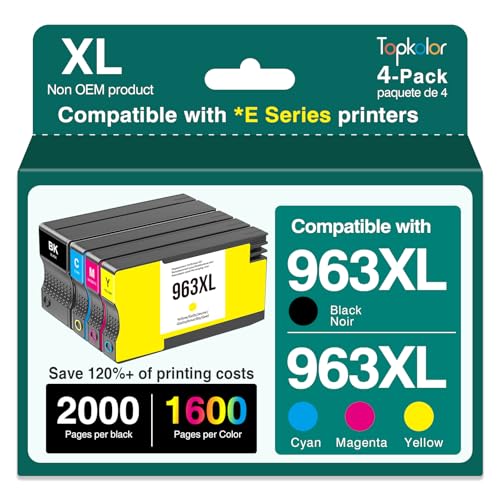 Topkolor 963XL Kompatibel für HP 963 XL Druckerpatronen für HP OfficeJet Pro 9012e 9022e 9010e 9015e 9014e 9010 9012 9020 9014 9018 9019 9022 9020e 9025e 9016e Patronen (Schwarz Cyan Magenta Gelb)