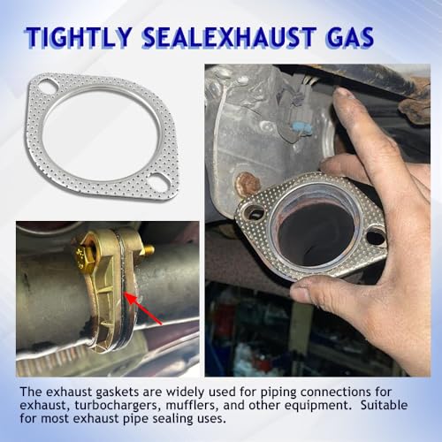 Image of 2PCS Car Exhaust Gasket, Engine Exhaust Gasket, Standard Exhaust Manifold Gaskets, Reinforced High Temperature Flange Gaskets Car Accessories Universal Fit Most Vehicles
