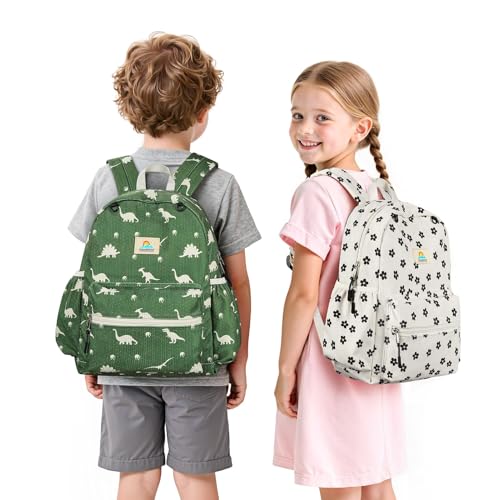 Image of STEAMEDBUN Corduroy Kids Backpack for Girls and Boys 5-8: Girls Backpack for Elementary Kindergarten - 15 inch Cute Backpacks for Kids - Flower