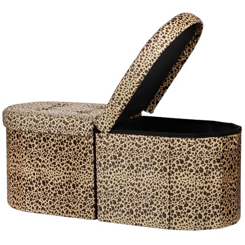 AmasSmile Footrest Ottoman Bench with Storage 34Inch Footstool Coffee Table Padded Seat Storage Chest Blanket Store with Flipping Lid for Livingroom and Bedroom (Leopard Print(Velvet))