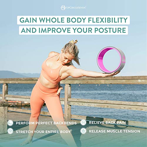 UpCircleSeven Yoga Wheel - [Pro Series] Strongest & Most Comfortable Yoga Prop Wheel - Perfect for Back Pain Stretching & Backbends, 12 x 5 in (Grey/Pink) - Thumbnail 7