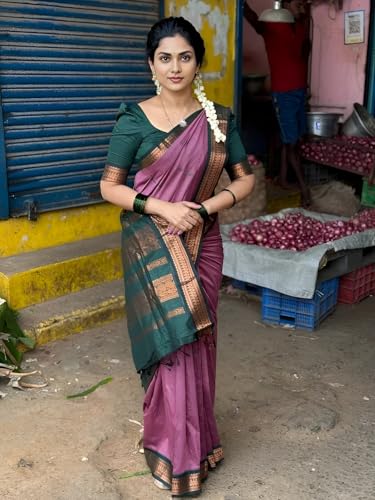 Image of South Cotton Gadwal Saree for Women | Celebrity Inspired Traditional Ethnic Wear | Chettinad & Kalyani Cotton Sarees | Soft Cotton Saree with Blouse Piece