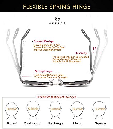 GUZTAG Polarized Aviator Sunglasses For Men Women Aluminum Frame UV400 Lens G9820 (Silver)3
