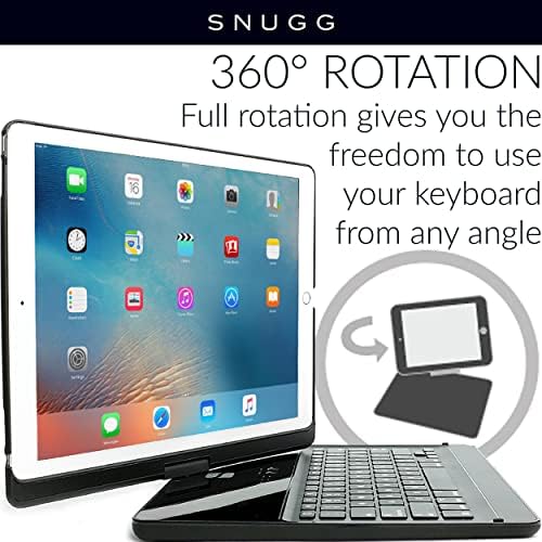 iPad Pro 12.9 2017/2015 Keyboard, Snugg [Black] Wireless Bluetooth Keyboard Case Cover 360° degree Rotatable Keyboard for Apple iPad Pro 12.9 2015/2016