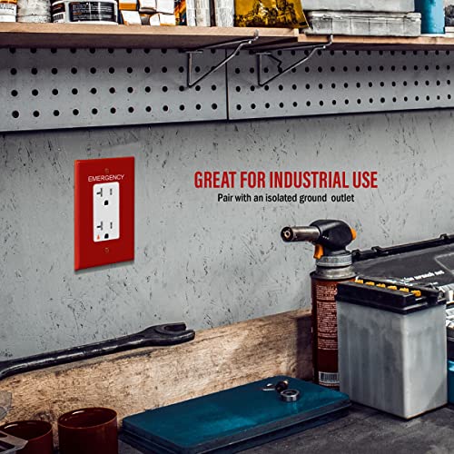 Image of ENERLITES Decorator Light Switch or Receptacle Outlet Wall Plate with Emergency Label, Mid-Size 1-Gang 4.88 inch x 3.11 inch, Unbreakable Polycarbonate Thermoplastic, UL Listed, 8831M-ER, Red