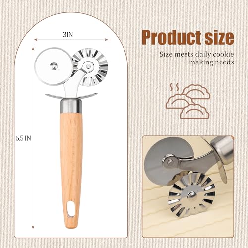 Image of Pastry Cutter Wheel, Crinkle Wheel with Beech Wood Handle | 304 stainless steel crinkle blade, beech wood handle, multi-use for pizza pasta pastry cookie ravioli, 5 variants