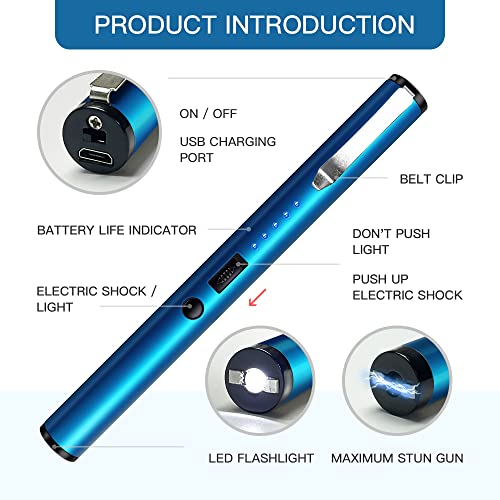 Reax Stun Gun Self Defense Pain Pen With Flashlight Security Pen Usb Rechargeable Battery Indicator Blue #TOP1