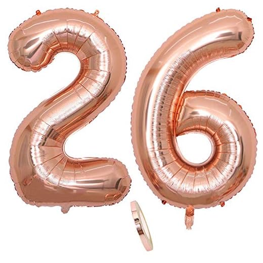2 Globos Número 26 Años, Number 26 Globo Chica de oro rosa, 40"Figuras de globos con globo de lámina de helio inflable, Globo gigante para la decoración de la fiesta de cumpleaños, Prom (xxxl 100cm)