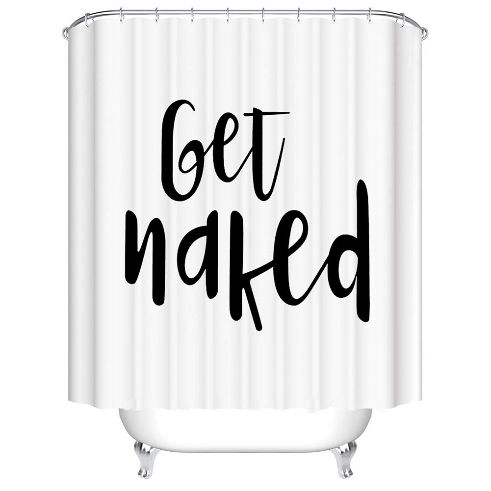 BOYOUTH Black Get Naked Letters and White Background Pattern Digital Print Shower Curtains for Bathroom Decor,Polyester Waterproof Fabric Bath Curtain with 12 Hooks,70x78 Inches,Multicolor