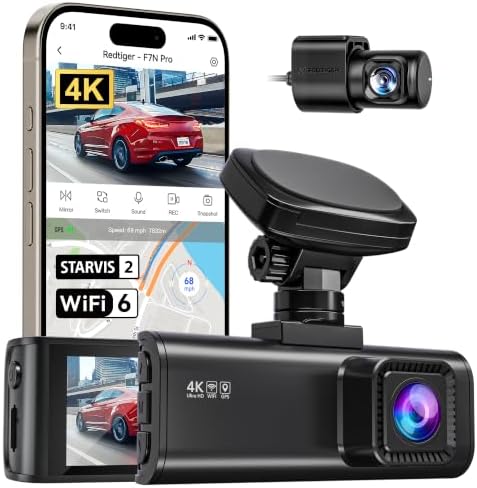REDTIGER F7N Pro 4K Dash Cam Front and Rear, STARVIS 2 Sensor, 4K/2.5K+1080P Dual Dash Camera for Cars, Built-in 5.8Hz WiFi 6, GPS Tracking, 3.18 Inch Screen, Parking Monitor(SD Card Not Included)