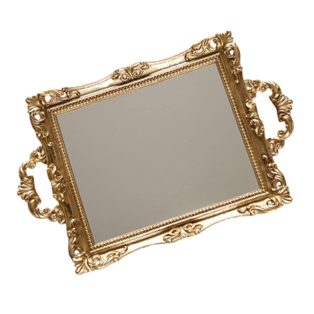 Bandejas para Servir Comida, Bandeja de Espejo Tallado, Adorno de Almacenamiento para Mesa de postres de Boda (Dorado), 1 ud.