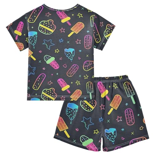 ALAZA Ice Cream Star Black Neon Pajamas Short Sleeve 2 Piece Sleepwear Top and Bottom Pajama Set Unisex2