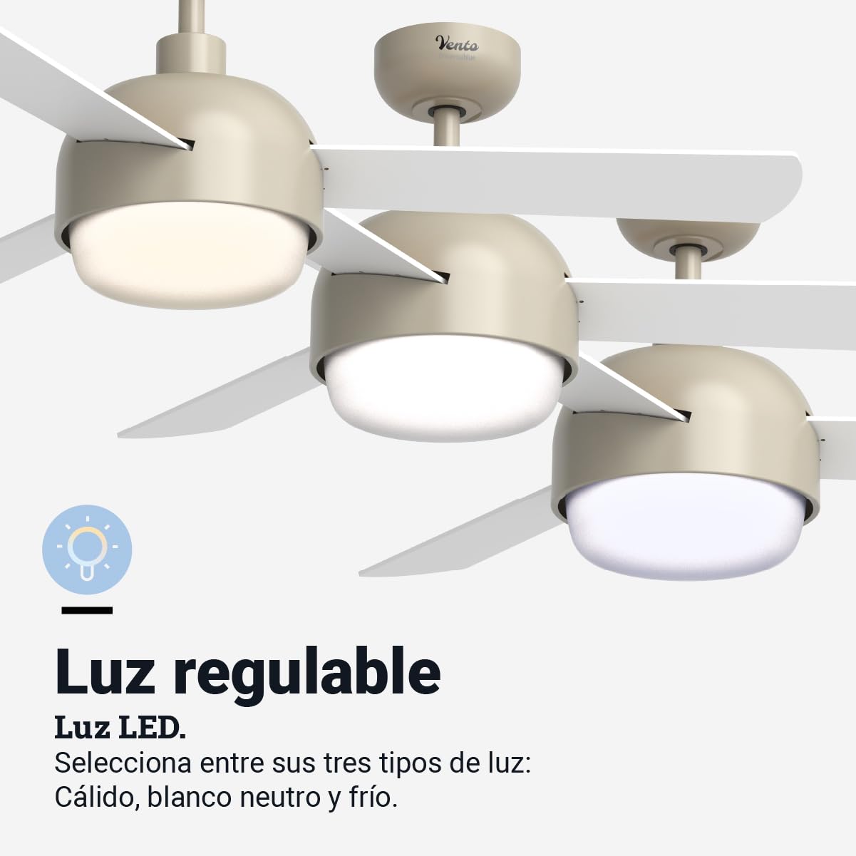 UNIVERSALBLUE Ventilador de techo con luz LED y WiFi | Color crema | Silencioso con Motor DC | Control por App, Alexa, Google Assistant y mando a distancia | 6 Velocidades | Aspas Reversibles
