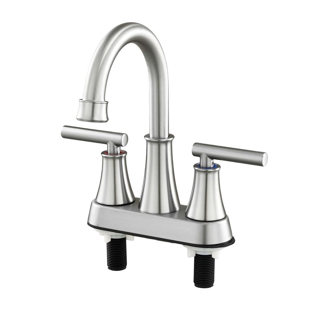 INMOZATA Bathroom Basin Mixer Tap Brushed Stainless Steel, 304 Stainless Steel 4 Inch Sink Tap with Straight Handle, G1/2 60Cm Inlet Hoses and Waste Set