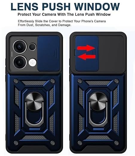 Image of SPAZY CASE Oppo K13 5g Back Cover | Heavy Duty Hybrid Case with 360 Degree Rotating Finger Ring Holder + Slider Shutter Camera Protection Case for Oppo K13 5g - Blue