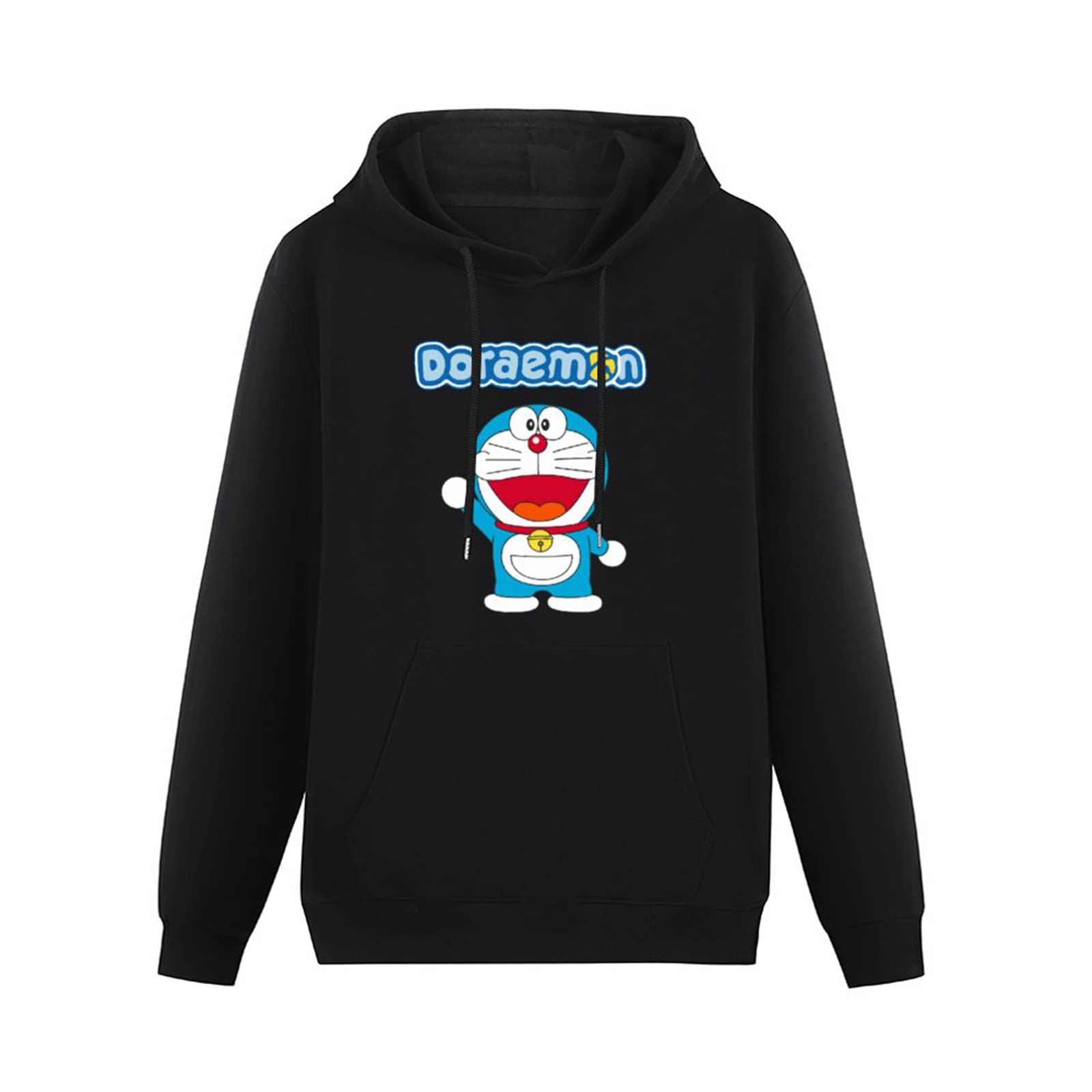 Algem Men's Black Doraemon Anime Hoodies Long Sleeve Pullover Loose Hoody Sweatershirt Size M