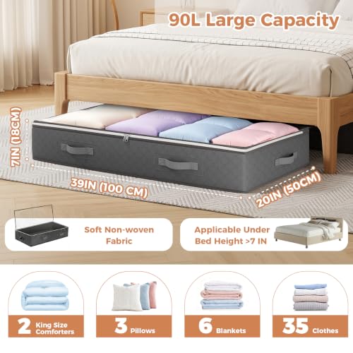 Image of Budding Joy 90L Under bed Storage Containers, 2 Pack Storage Bins, Grey | Foldable Underbed Storage Bins for Linen Sheets, Blanket, Clothing, Comforter, Sweaters, Pillows, Wrapping Paper