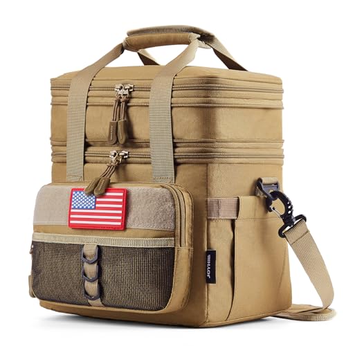 Image of JOYHILL Tactical Lunch Box for Men, Double Deck Insulated Lunch Bag, Sandy | Leakproof, Expandable,Thermal, Durable Cooler Bag for Office, Camping, Picnic, Adults, Shoulder Strap, 18L /24 Can