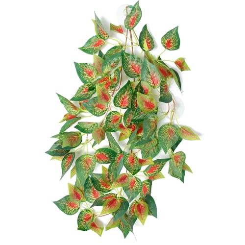 Image of Aquarium Decorations Plants Artificial Fake Plastic Water Grass Plants for Fish Tank Aquarium Decor Artificial Hanging Plants (Red Inside Leaves, 20INCH)