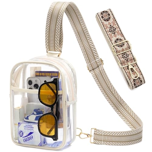 Image of 3 Pockets Clear Bag for Stadium Events with 2 Long Straps Sling Backpack Fanny Pack Concert Crossbody Purses for Women