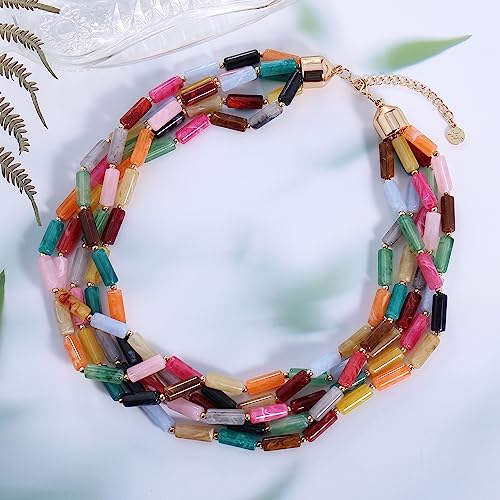 Firstmeet Chunky Beads Necklace Acrylic 5-Layer Jewelry Statement Necklace Handmade Strand4