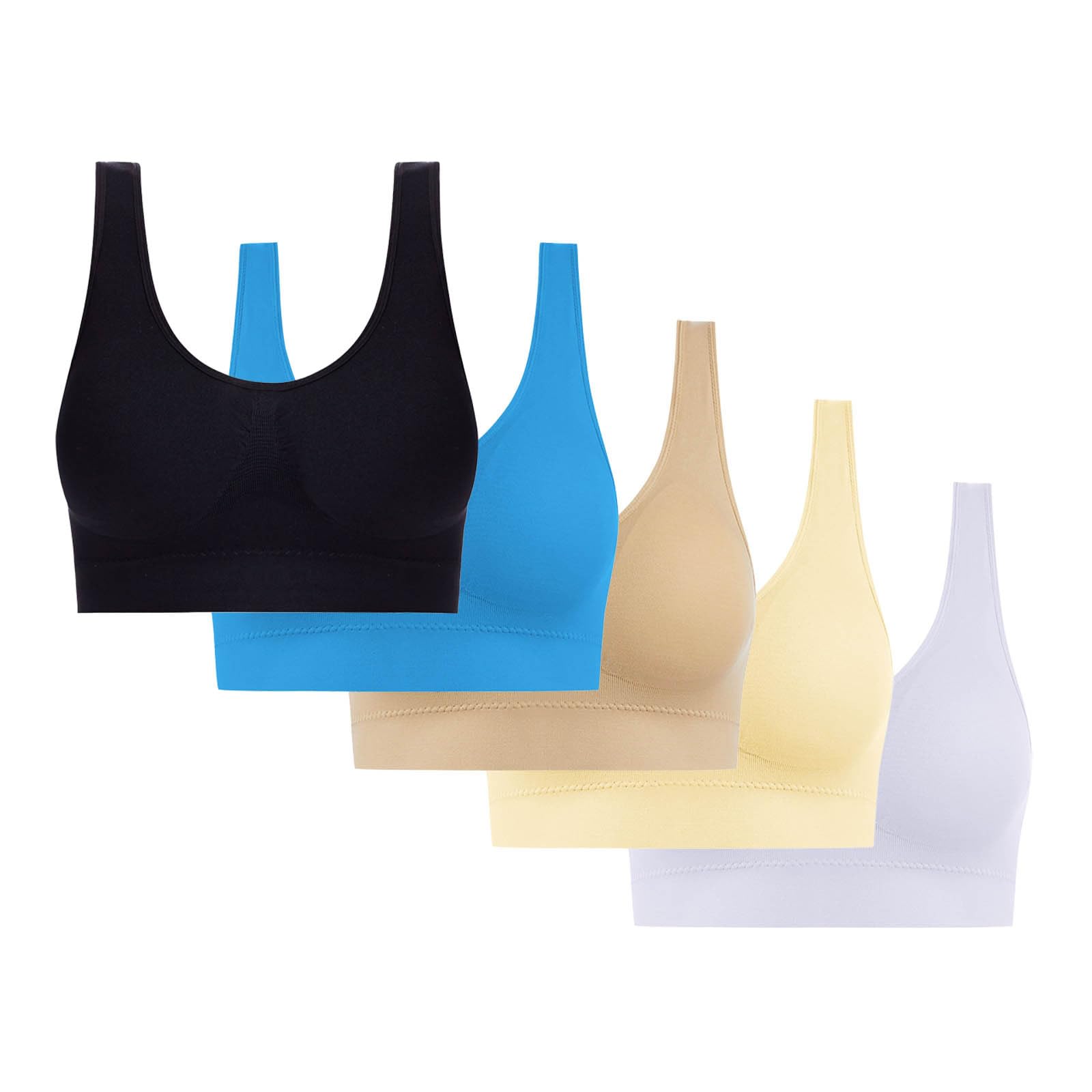 5 Pieces Women's Sports Bra Ladies Yoga Bras Push up Bras for Large Breasts Solid Seamless Crop Tops Vest Full Coverage Non Wired Sleep Bra Comfy Lingerie Underwear with Removable Pads Shapewear