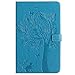 Produktbild Samsung Galaxy Tab A 10.1 hülle, Billionn® Cover echte Qualität Bäume Schmetterlinge Katzen Geprägte Muster vorne Buckle-Schlag-Leder-Mappen-Kasten mit 4-Karten-Slots und bequeme Standplatz-Funktion für Samsung Galaxy Tab A 10.1 Inch SM-T580 / SM-T585 (blau)