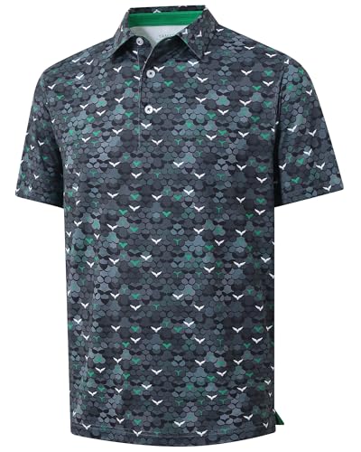 YAMXDM Mens Golf Polo Shirts - Funny Print Moisture Wicking Quick Dry Performance Short Sleeve Collared Sport Casual Shirt