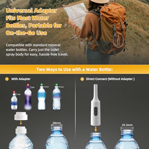 Image of Hibbent Portable Bidet for Travel, High Pressure Electric Handheld Bidet Sprayer, 350-550ML Expandable Bottle for Personal Hygiene, USB-C Rechargeable Waterproof, Travel Sprayer for Women & Men, White