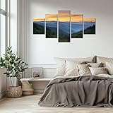 Smoky Mountains Wall Art Great Smoky Mountain Wall Decor Nature Landscape Canvas Print North Carolina Picture Framed Foggy Mountains Painting Poster Home Decorations(60''Wx32''H)