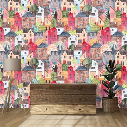 Image of Wallpaper Self Adhesive Wall Covering Earthy Floral Harmony in Blue, Brown, Yellow, and White on Dark Gray (41cm x 244cm)