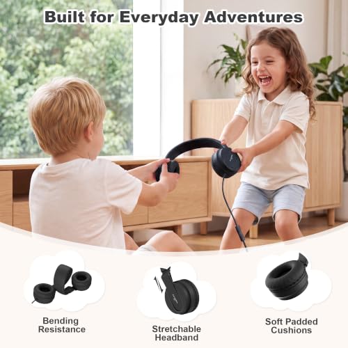 Image of AILIHEN I35 Kids Headphones for School with Mic, 93dB Volume Limited, Black | Wired On Ear Headphones for Boys Girls, Foldable Lightweight Headphone for Classroom Learning & Entertainment Travel Computer