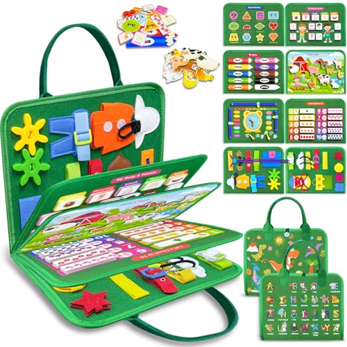 Image of Exorany Busy Board Montessori Toys for Toddler Boy & Girl Birthday Gifts, Busy Book Learning Sensory Toys for Toddlers, Toddler Travel Toy Educational Activities Learn Fine Motor Skills