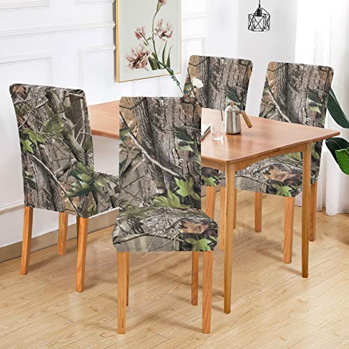 Ollabaky Vintage Camo Dining Chair Covers Set Of 4, Stretch Washable Removable Chair Slipcovers Protector Cover For Living Room, Holiday Hotel, Restaurant, Ceremony, Table Banquet #TOP3