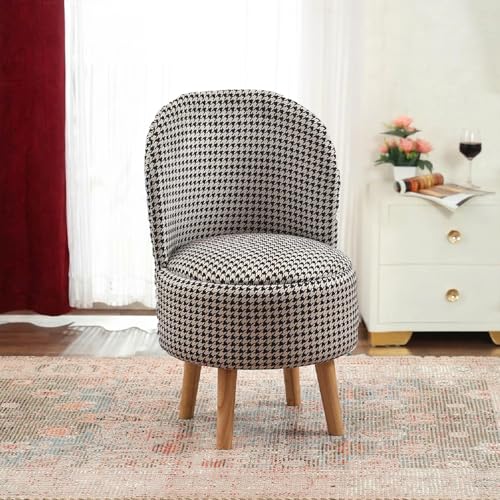 Image of NACIA Elegant Velvet Printed Ottoman Chair | Dressing Table Chair for Bedroom Makeup Room Decor | Modern Upholstered Ottoman with Wooden Legs for Living Room & Home (18x18x32 Inches, Black and White)