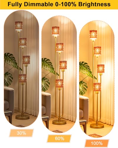 Image of Lightdot 4-Lights Glass Floor Lamp Dimmable Gold Floor Lamps with Deep Red Glass Shade 3000K Bulbs Included Unique Modern Standing Tall Lamp with 5Lbs Heavy Base for Living Room /Bedroom /Sofa Beside