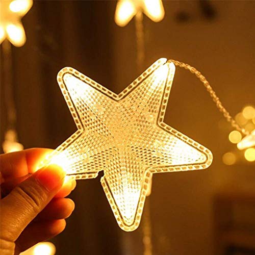 Image of Lexton Decorative Star Curtain Led String /Fairy Light | 16 Stars, 136 LED, 3 Meter with 8 Flashing Mode | Battery Powered | Suitable for Indoor Decorations, Christmas, Diwali (Pack of 1, Warm White)
