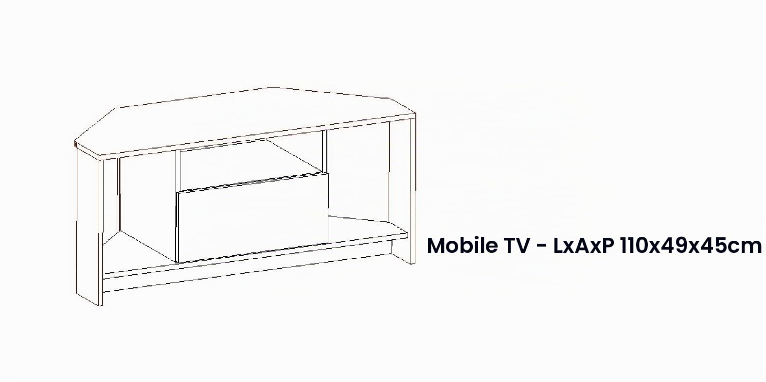 ARREDO DA CASA Mobile Porta TV Angolare Bianco Lucido, Design Moderno, 3 Vani a Giorno e Anta, Soggiorno Rovere Sbiancato e Chiaro/Grigio PTG3