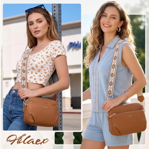 Image of Crossbody Bag for Women Vegan Leather Handbag Purse Anti Theft RFID | Stylish Designer Crossover Shoulder Bag Travel Daily| Wide Adjustable Shoulder Strap | Multi Pockets