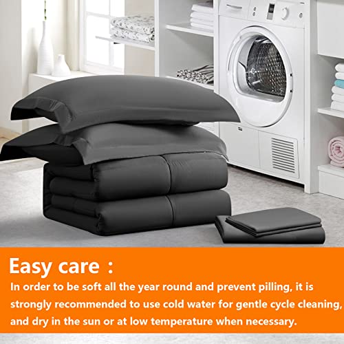 Taimit California King Comforter Set - 7 Pieces, Bed In A Bag Bedding Sets With All Season Soft Quilted Warm Fluffy Reversible Comforter,Flat Sheet,Fitted Sheet,2 Pillow Shams,2 Pillowcases,Dark Grey #TOP5