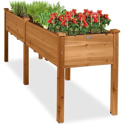 Image of Best Choice Products 72x24x30in Raised Garden Bed, Elevated Wood Planter Box Stand for Backyard, Patio, Balcony w /Divider Panel, 6 Legs, 300lb Capacity - Acorn Brown