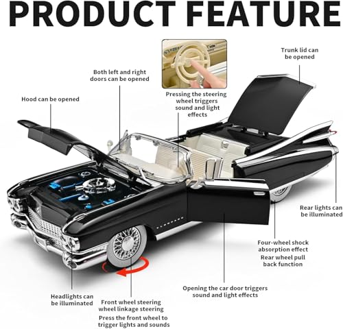 Image of FEXXA 1:24 Scale Die Cast Eldorado Cadillac Exclusive Alloy Metal Pull Back Die-cast Car Model with Sound Light Mini Auto Toy for Kids Metal Model Toy Car with Sound and Light? (Black)