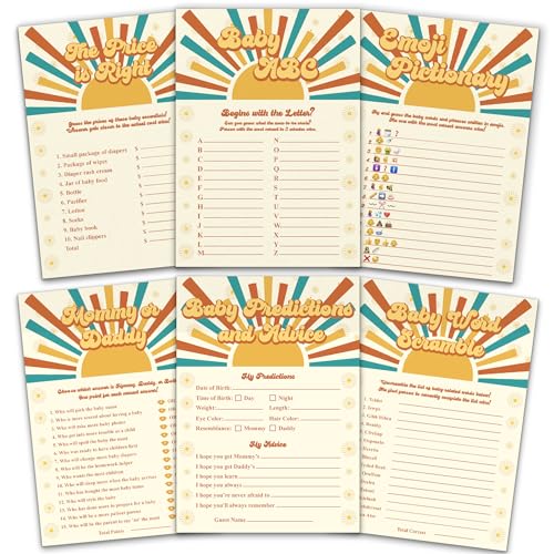 Here Comes The Son Baby Shower Games - 6 Baby Shower Games, 25 pc - Baby ABC, Baby Predictions and Advice, Baby Word Scramble, Emoji Pictionary, Mommy or Daddy, The Price is Right