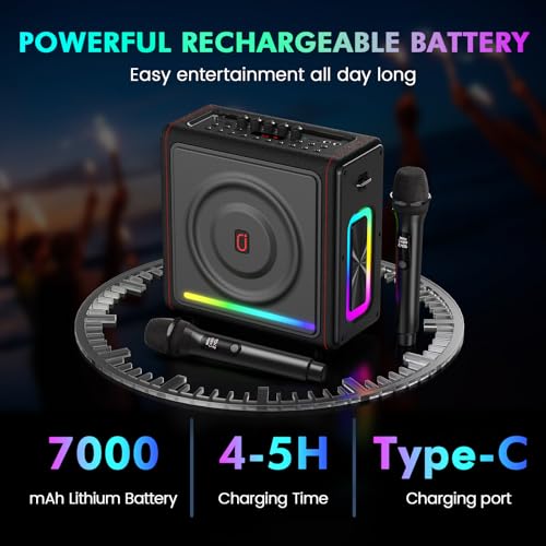 karaoke machine with 2 wireless mics  bluetooth 53 speaker with basstrebleecho adjustment amp auto pitch correction  pa system with rgb lights supports tvtf cardusbauxtws for home parties