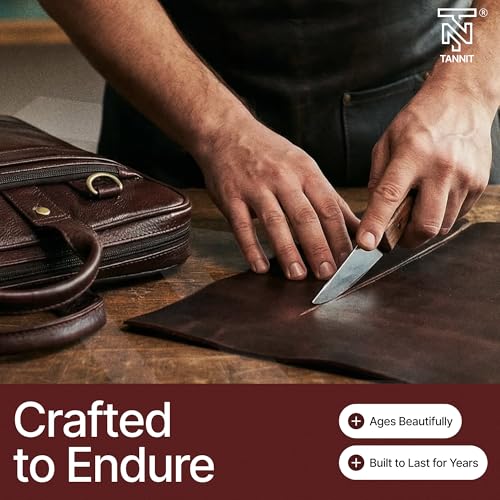 Image of TANNIT Genuine Leather Laptop Bag for Men - 15.6 inch Expandable Messenger Bag for Office Use - Water-Resistant Laptop briefcase with Multiple Compartment, Adjustable Padded Straps, Trolley Strap