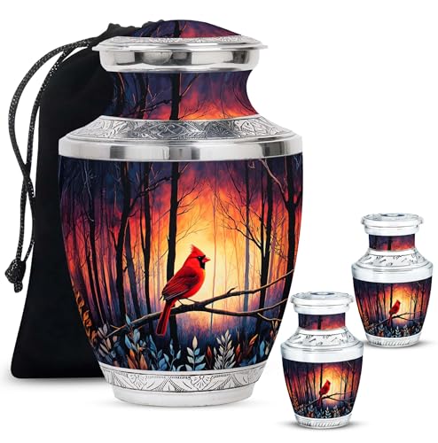 Image of Cardinal Bird Urn Mini Burial Urn for Ashes Adult Male 1 Large & 2 Small | Large Funeral Urns, Decorative Urns
