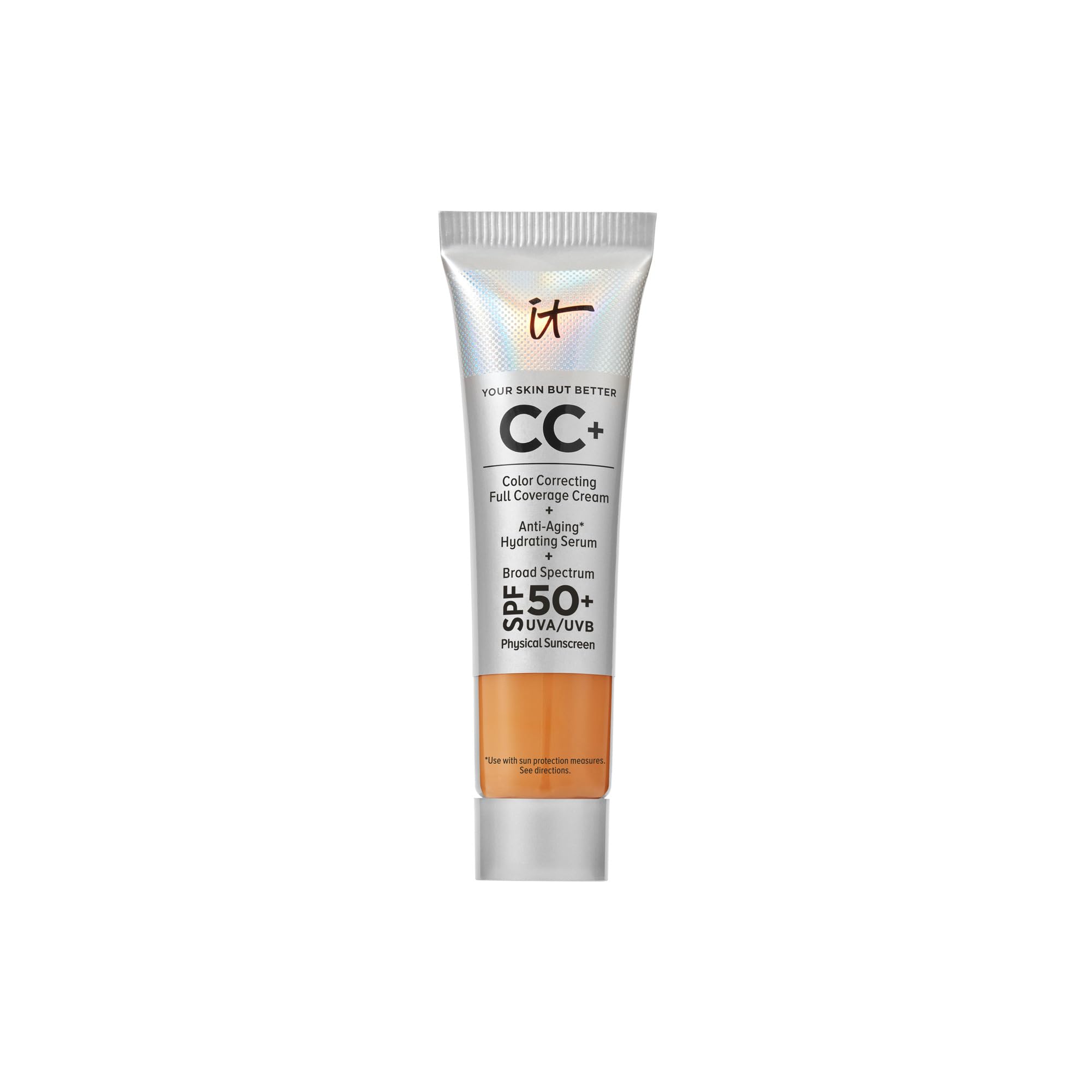 IT Cosmetics CC+ Cream - Natural Full Coverage Foundation With SPF 50+, Color Corrector & Anti-Aging Hydrating Serum, Hyaluronic Acid + Peptides, Lightweight Up To 24H Wear, All Skin Types